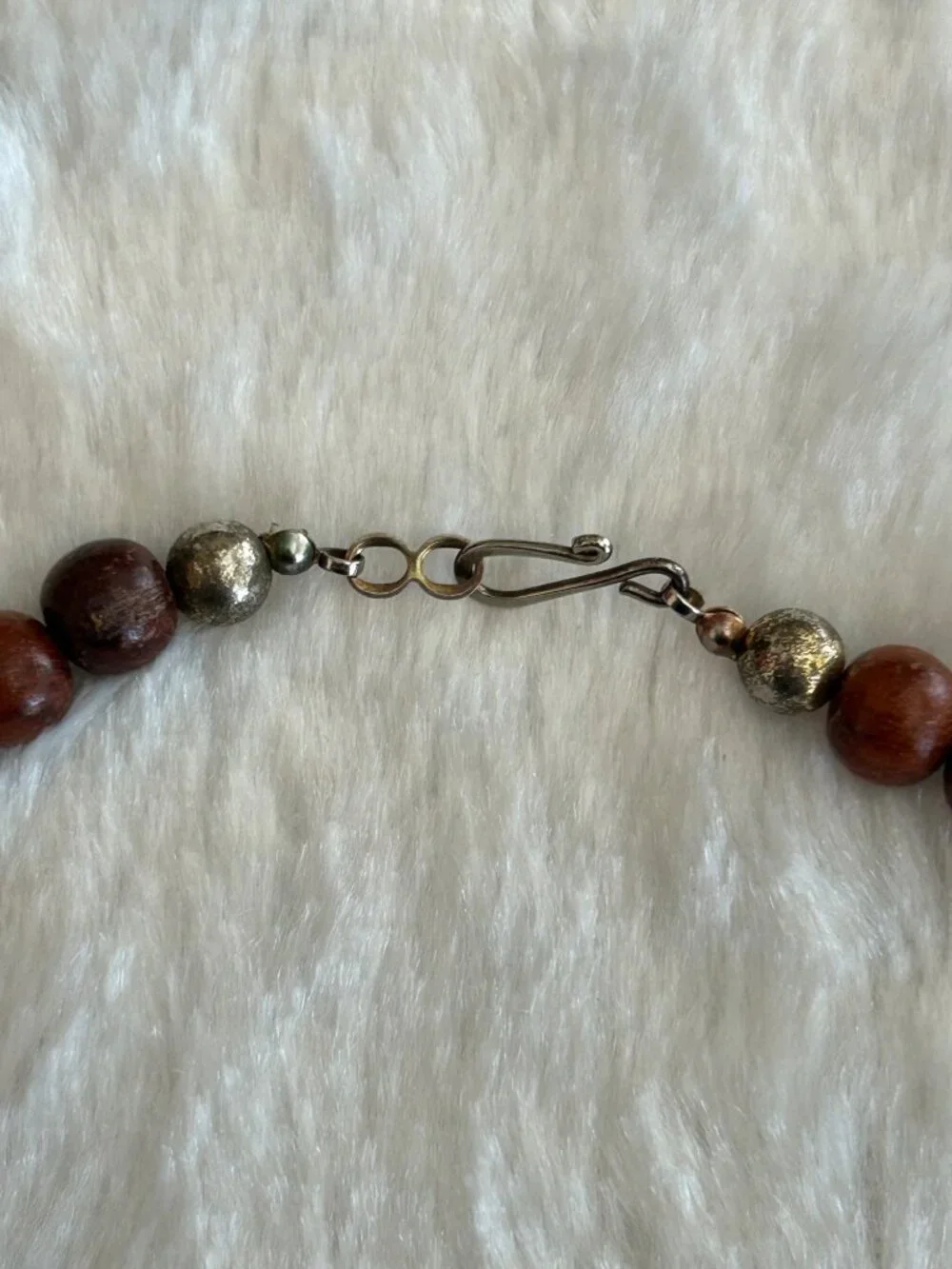 Vintage 80's‎ Brown Wood Beads Beaded Necklace Earthy Neutral Tones